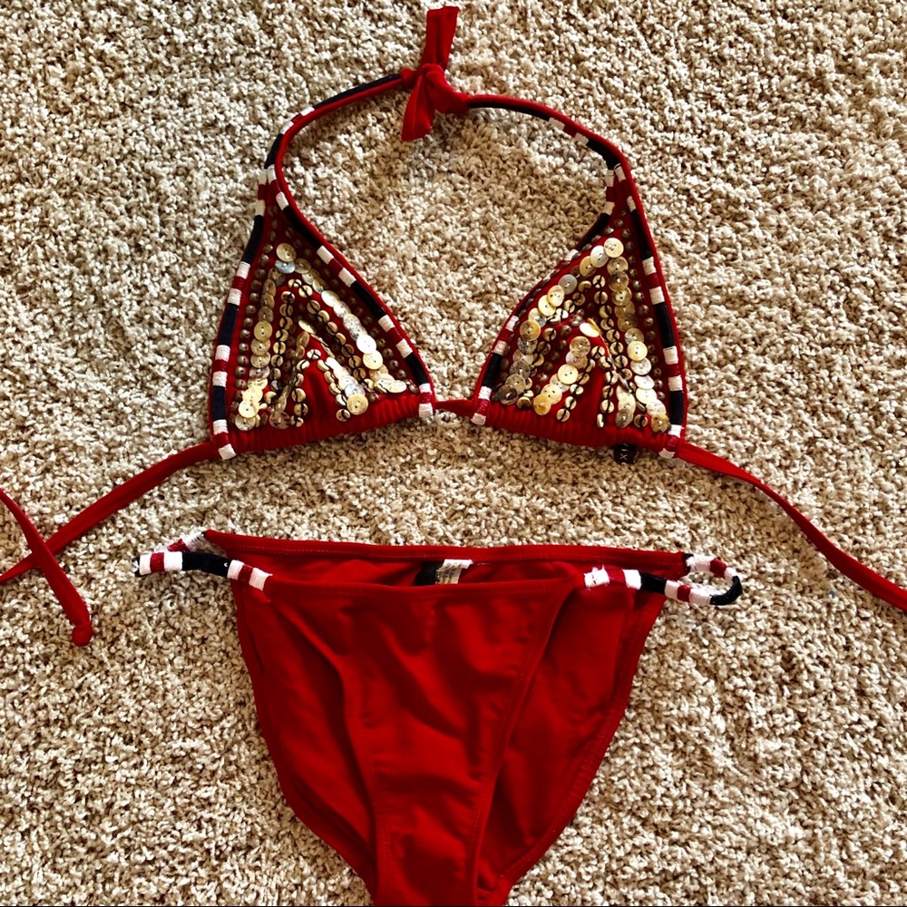 HOT Sexy Vix red bikini beaded top small